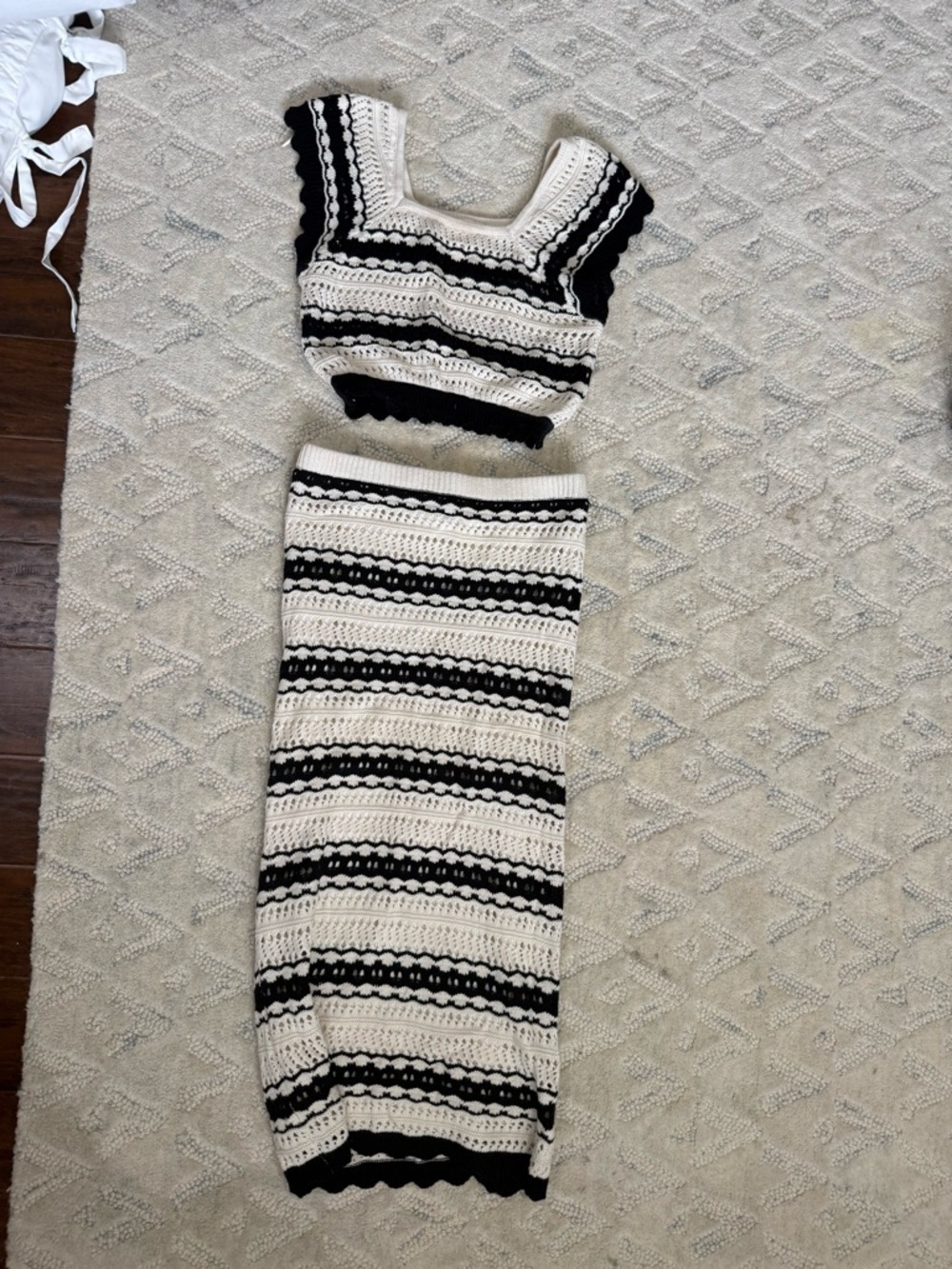 Freshman Black & White Crochet Midi Two-Piece Dress